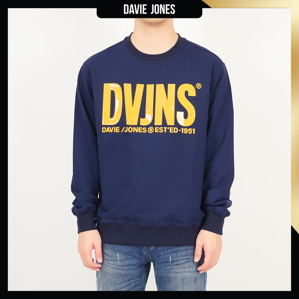 DAVIE JONES เสื้อสเวตเตอร์ Logo Regular Fit Sweater SW0082 สีกรม