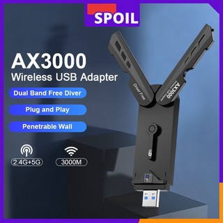 WIFI6 บลูทูธ 2อิน1 ตัวรับสัญญาณไวไฟ USB WIFI Adapter Dual Band 5G บลูทูธ 5.4 3000Mbps การติดตั้งแบบไม่มีไดรเวอร์ windows