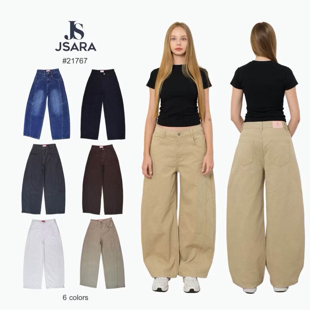 มือ1:สีเทา_Size.M JSARA #21767 ยีนส์ทรง Barrel Cropped Jeans