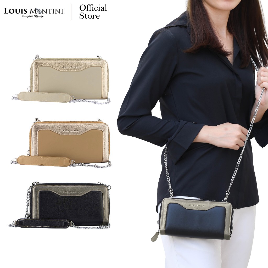[ส่งด่วนฟรี] Louis Montini (Deluxe Chain Clutch) กระเป๋าสะพายไหล่ผู้หญิงหนังวัวแท้ มีโซ่ และสายคล้องมือ WL11