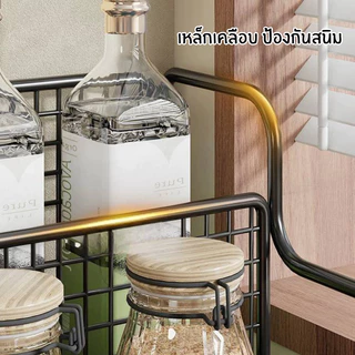 ชั้นวางเครื่องปรุง ชั้นวางของในครัว เหล็กเคลือบกันสนิม ชั้นวางขวดเครื่องปรุง ช่องใหญ่ หยิบ จับ ง่าย
