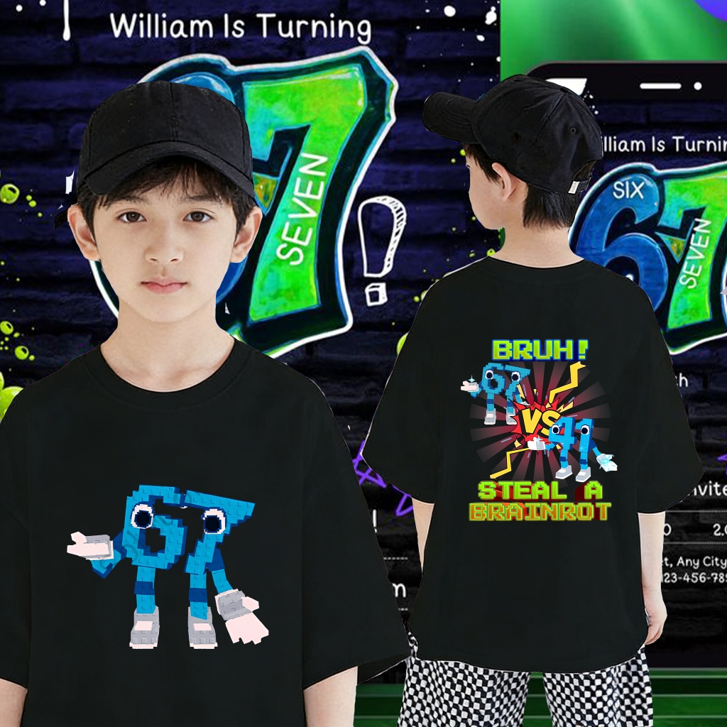 👕 【เด็ก T-shirt】 ใหม่ล่าสุด ROBLOX 67 SIX SEVEN KIDS T-shirt การออกแบบที่น่ารักและทันสมัย 100-150CM