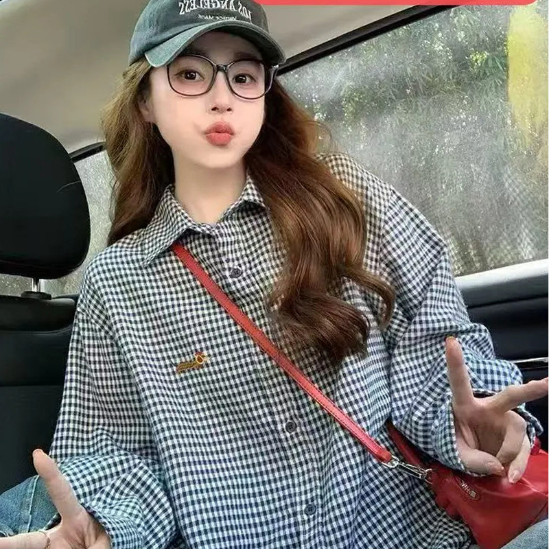 Dahong 💖W660 เสื้อเชิ้ตลายสก๊อตคอปกแขนยาวผู้หญิง เสื้อคลุมสไตล์สตรีทแฟชั่นเกาหลี ทรงหลวม ผ้าดี กันแดดใส่ไปเที่ยว