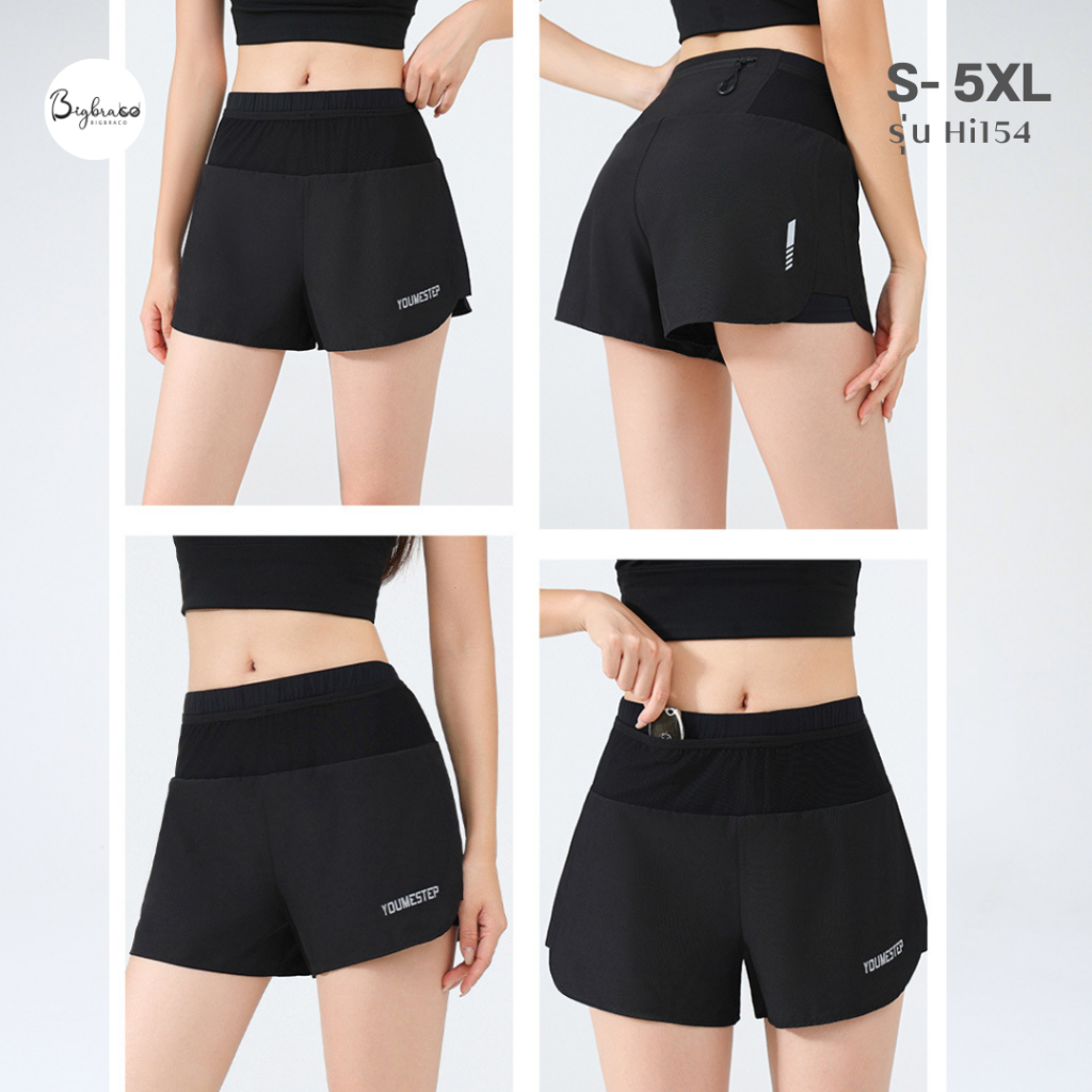 BIGBRA365-HI154(Plussize S-5XL เอว 24-42 นิ้ว) กางเกงวิ่งขาสั้นผู้หญิง RUNNING Shorts