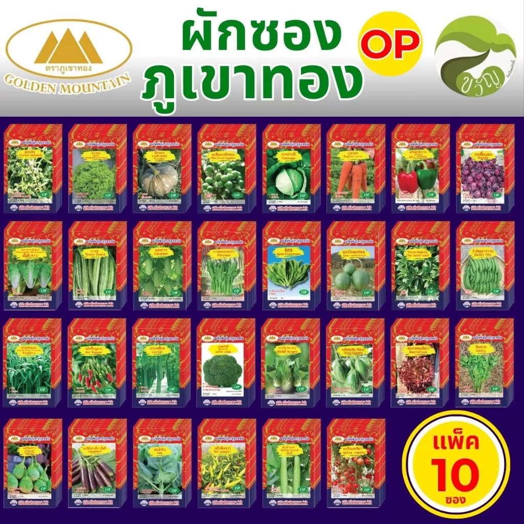 เมล็ดพันธุ์ ผักซอง OP เมโทรซีด ตราภูเขาทอง ราคาถูก ยกแพค บรรจุแพ็คละ 10ซอง สุดคุ้ม