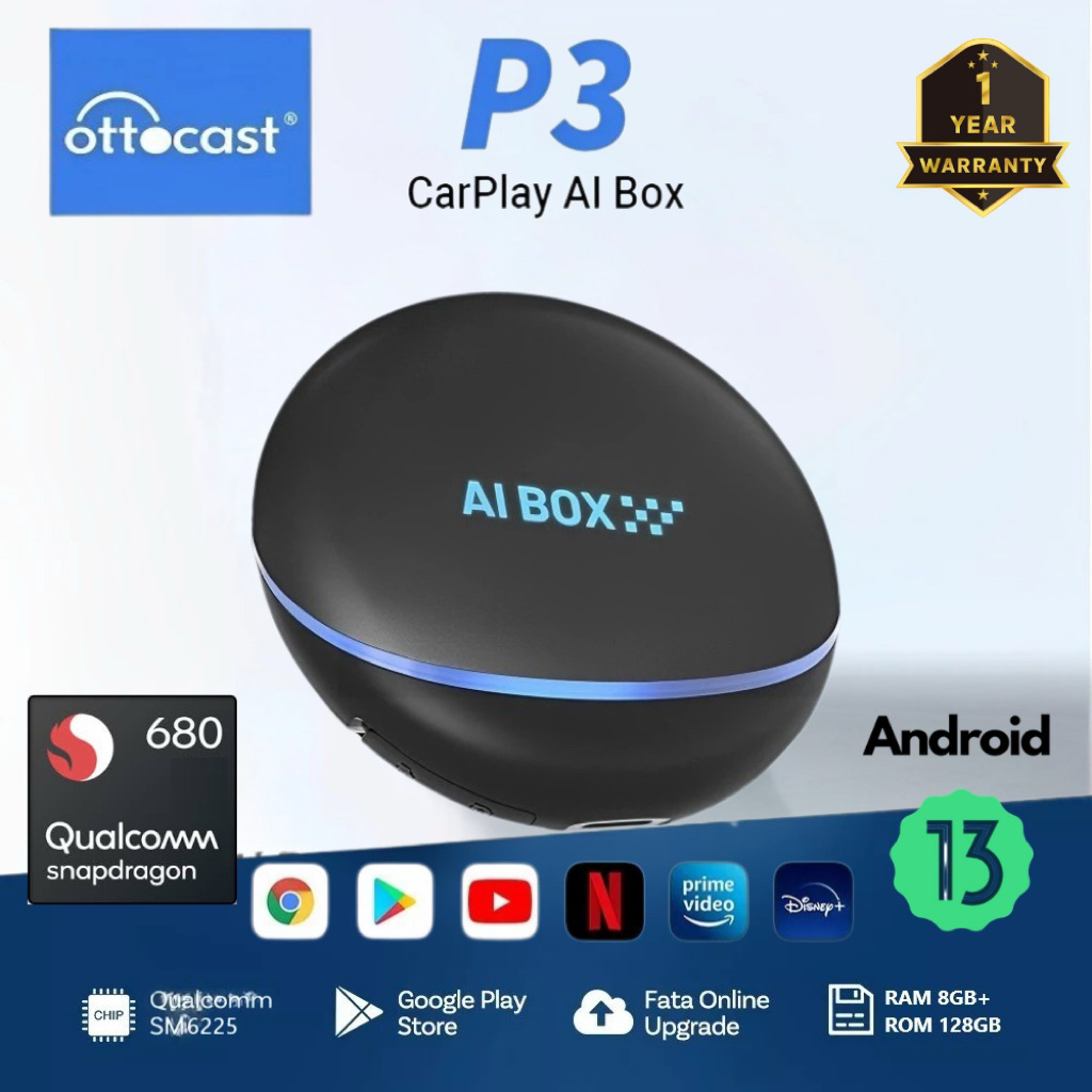 (ศูนย์ไทย) Ottocast P3 OEM Android Box Plug&Play ต่อใช้งานกับรถได้ทุกรุ่นที่มี Apple CarPlay ติดรถมา