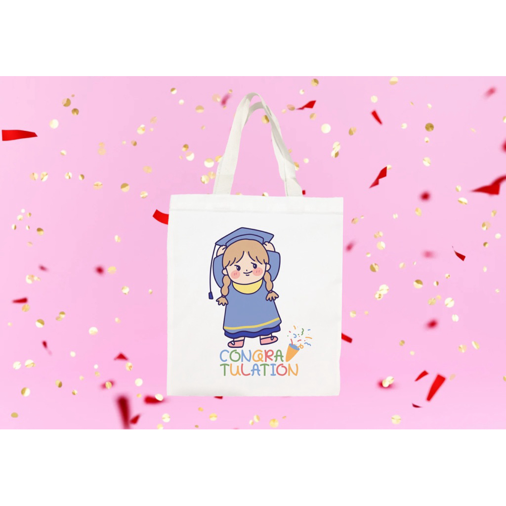 กระเป๋าผ้าของขวัญสำหรับงานปัจฉิมสกรีนลายบัญฑิตย์สุดแสนน่ารัก ราคา ถูกที่สุด ดีลบีเคเค แกลเลอรีภาพที่ 5
