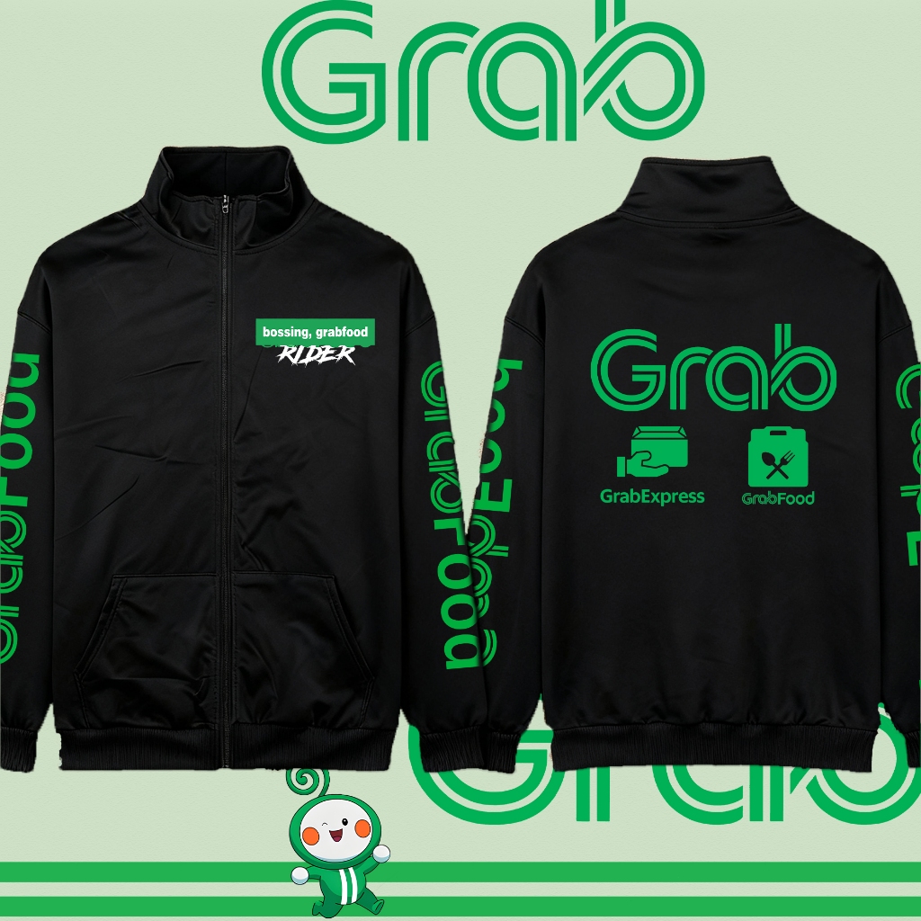 M-3XL Stand up collar cardigan กันลม ตามแบบ แกร็บ ฟูด (GrabFood) ผ้าฝ้ายแขนยาว ยืนคอ Cardigan สบาย ๆ Breathable