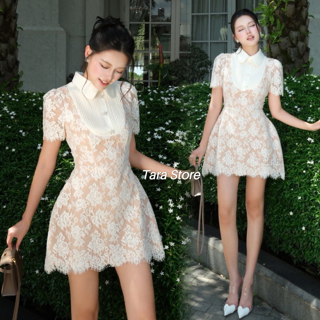 เดรสลูกไม้สั้น คอปก ใส่ออกงาน ไปปาร์ตี้ ใส่ไปเที่ยว #G661