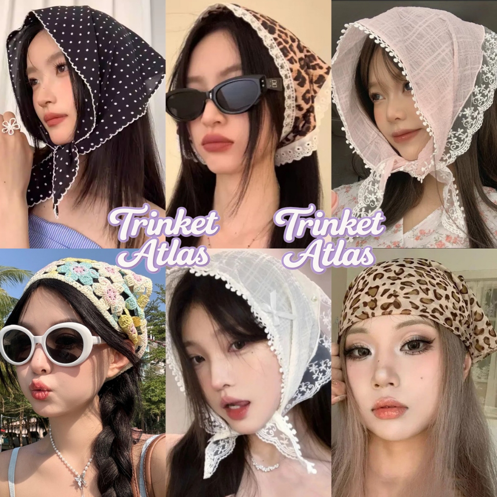 ที่คาดผมทรงสามเหลี่ยม  ลายเสือดาว เครื่องประดับผมแฟชั่น  ลายดอกไม้  ผ้าถัก  ดีไซน์แบบผูกเชือก  มีหลายสไตล์ให้เลือก
