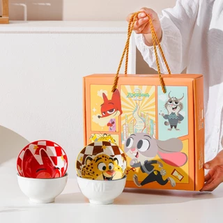 【ของแท้】ซูโตรเปีย Zootopia ชุดชามเซรามิก 4 ใบ 🦊🐰 จูดี้ นิค พร้อมกล่องของขวัญ กล่องสวย ใช้เองหรือสะสม