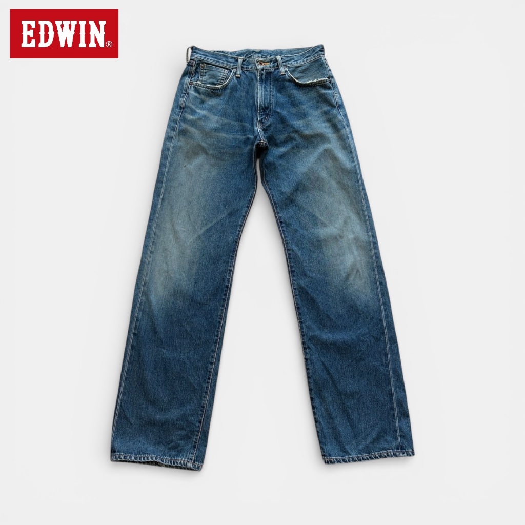 กางเกงยีนส์มือสอง Edwin รุ่น 505 ริมแดง Made in Japan เอว 32 ยาว 45 ปลาย 9 เฟดสวย สภาพดี ไม่มีตำหนิ