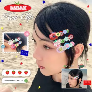 Twinnem-Handmade 🌀🍎⭐️กิ๊บติดผมกระดุม Whimsy Style,กิ๊บติดผม Y2K เครื่องประดับผมน่ารัก