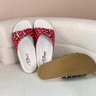 KTHANA รองเท้าแตะลายจุด polka dot มินิมอลสีขาว พี้นลายมะกูดแนะนำเท้าอูม+1ไซส์ 35-44 นุ่มเท้า