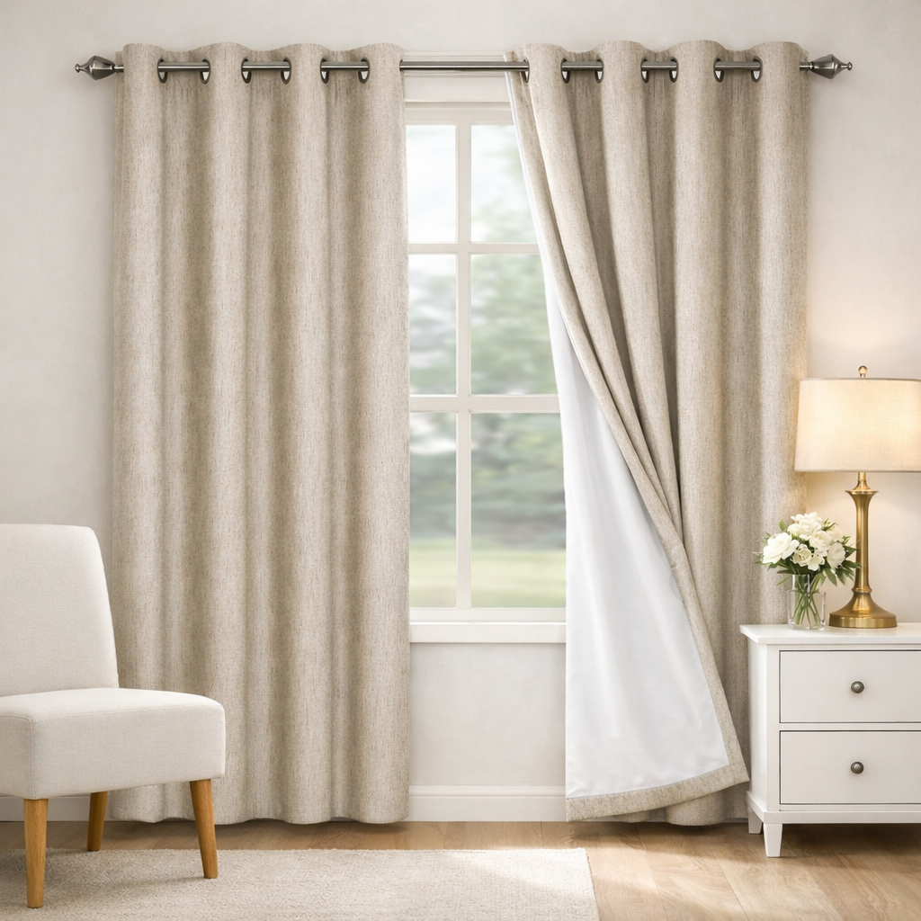 ผ้าม่านลินินเทียม Blackout 100% (1 ผืน) | เคลือบหนา กันแสง กันความร้อน | สำหรับห้องนอน