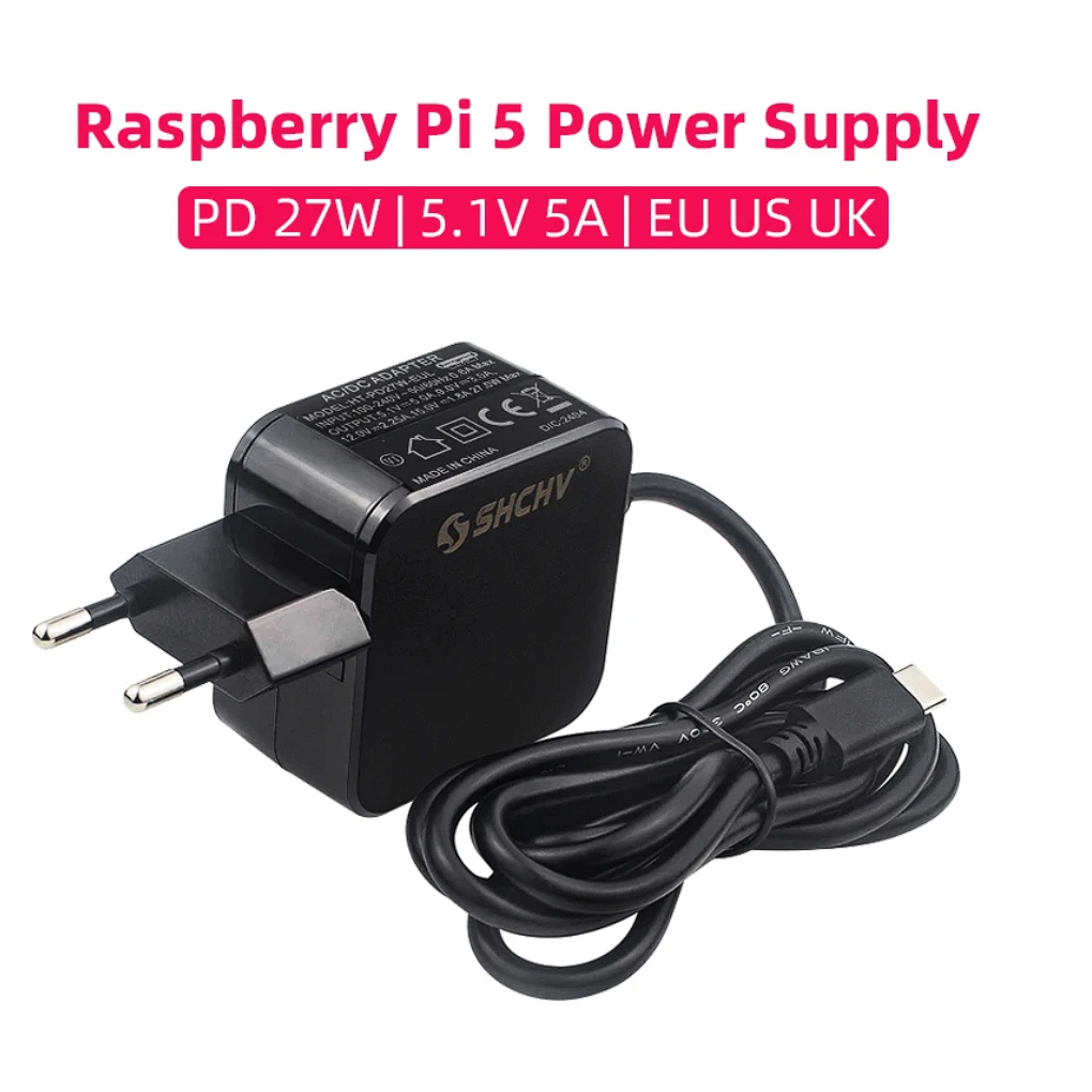 Raspberry Pi 5 Power Supply PD 27W 5.1V 5A USB Type-C Power Adapter EU Plug for RPI 5 Pi5