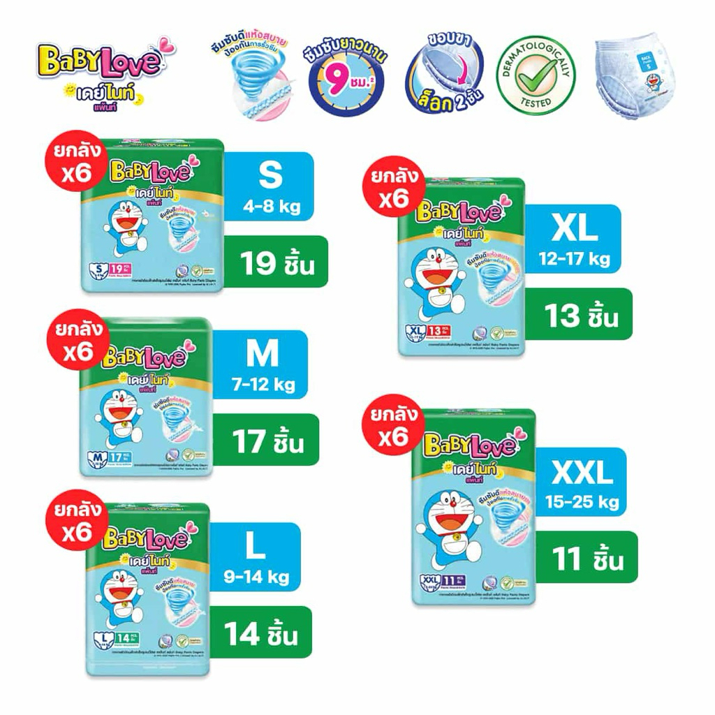 [ยกลัง 6ห่อ] BabyLove day&night (เบบี้เลิฟสีเขียว)