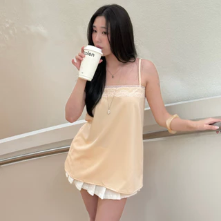 ( New colors ) Sistersfabric - Veil lace top เสื้อสายเดี่ยวผ้าพริ้ว ตกเเต่งลูกไม้ มีซิปด้านหลัง