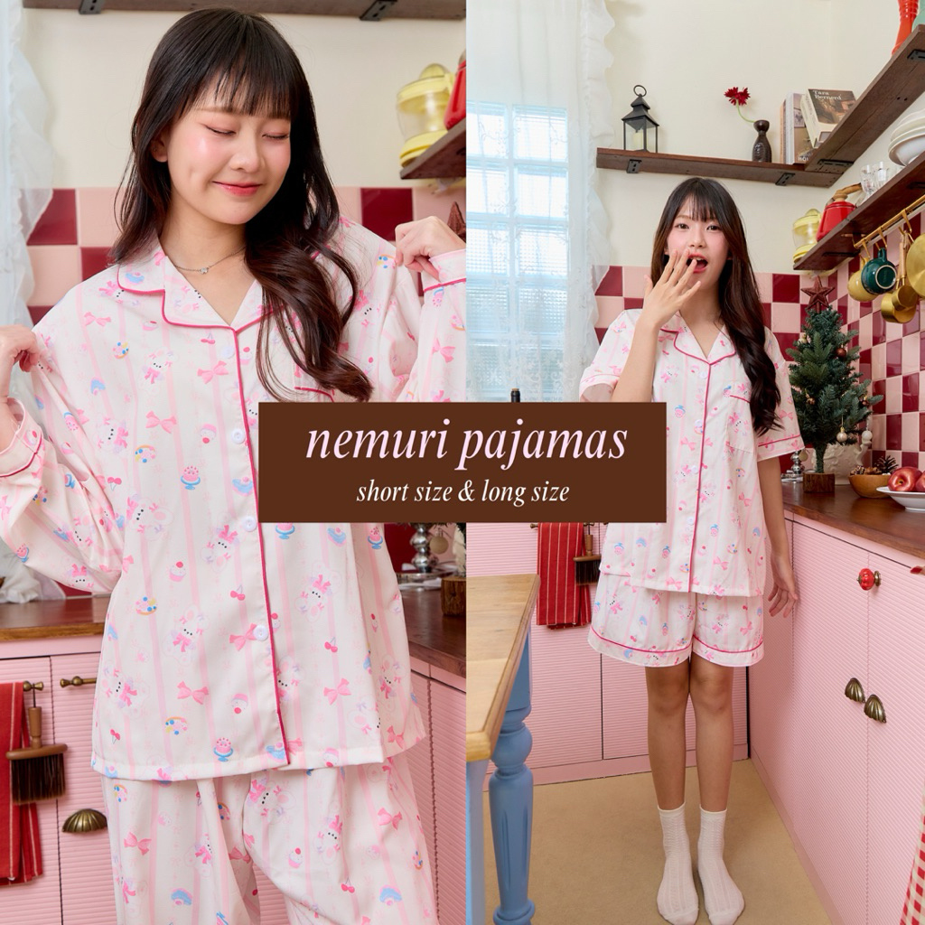 ชุดนอน Nemuri sweet  bunny Pajama ชุดนอนน่ารัก ผ้าไหมอิตาลี เบา ใส่สบาย ลายน่ารัก ฟรีไซส์