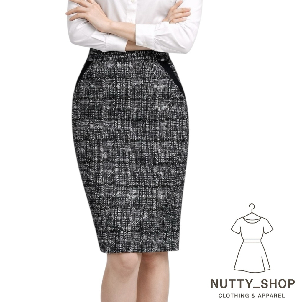 กระโปรงทรงสอบเปลือกไม้เป๋าเเถบดำ22ผ่าหลังเกรยจร้า - รูปที่ 3