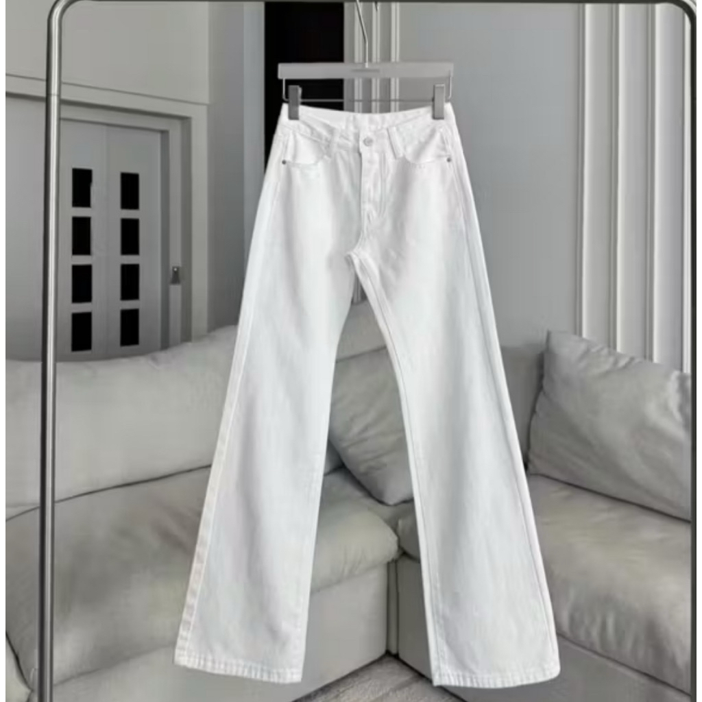 ส่งต่อ PTJ32193 กางเกงยีนส์ขากระบอกเล็กเอวต่ำ PROMTHONG size l สีขาว