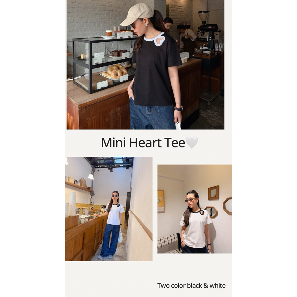 Thesimpl } Mini Heart Tee เสื้อยืดเจาะหัวใจ 2 สี ขาว/ดำ