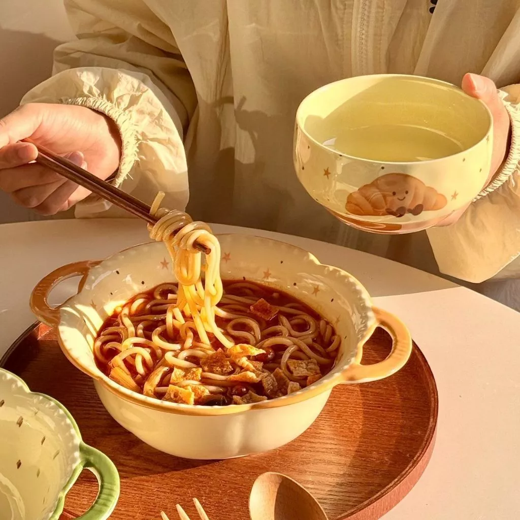 ลายครัวซองต์ ชุดช้อนส้อม เซรามิก ชุดจานชาม ชุดจานชามเซรามิกเข้าไมโครเวฟได้ เครื่องใช้บนโต๊ะอาหารในครัวเรือน thumbnail 4