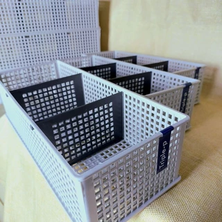 sorted basketตะกร้าแยกช่อง เรียง จัดเก็บ( 12×30 cm.) พลาสติกหนา โทนเทา ตัวเทาอ่อน แกนเทาเข้ม หนา พร้อมส่ง
