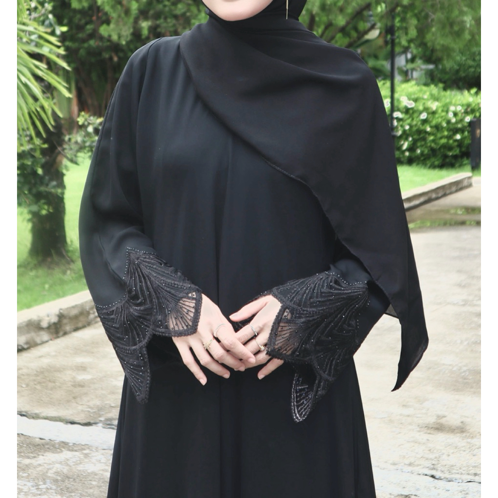 Abaya Saudi อบาย่าซาอุฯ ของแท้! ฟรีผ้าคลุม1ผืน สีดำ
