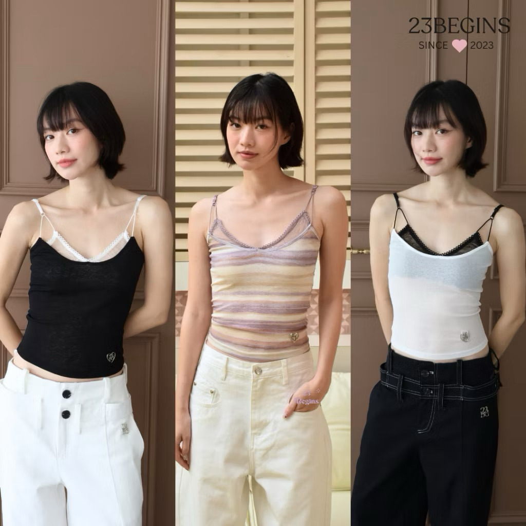 Karen Lace เสื้อสายเดี่ยว ดีเทลลูกไม้ (815) สีขาว m