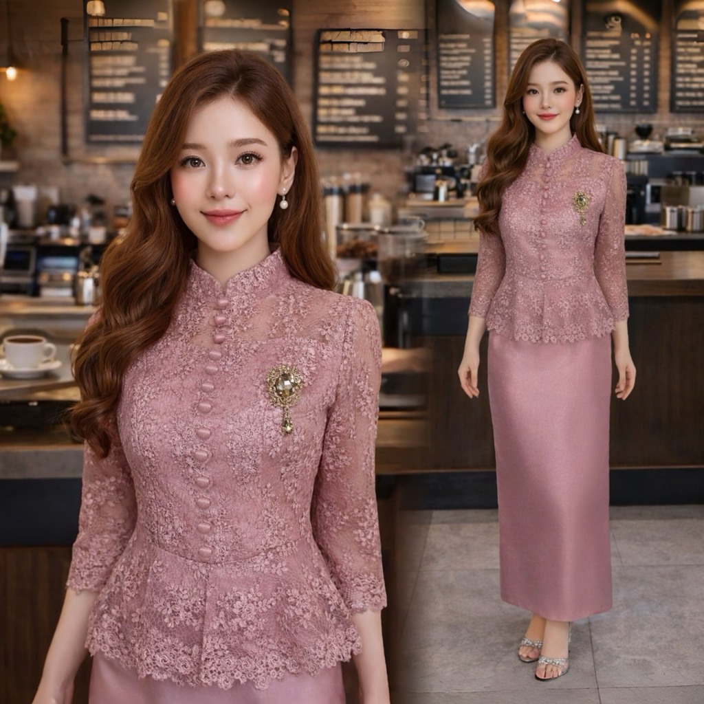 GBK ชุดออกงาน เสื้อคอจีน กระโปรงไหม ชุดแม่เจ้าบ่าว แม่เจ้าสาว มี3สี รหัส 1017