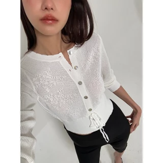 คาร์ดิแกนผ้าทอนิตดอกไม้ Rush Official Vera Cardigan มีดีเทลผูกริบบิ้นตรงเอว