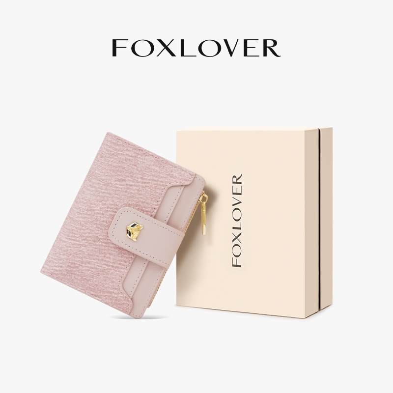 FOXLOVER กระเป๋าสตางค์ผู้หญิง สไตล์สั้น ช่องใส่การ์ด5 ช่อง  ผ้าเดนิม เรียบง่ายและมีสไตล์