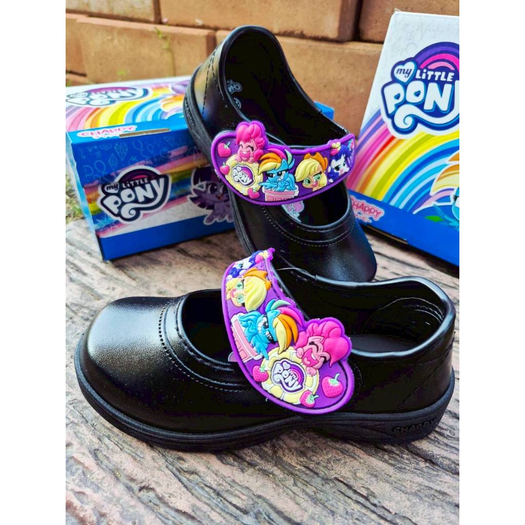 Chappy รองเท้านักเรียน PN885-ดำ / PN995-ลายโพนี่ Pony รองเท้านักเรียนหญิง รองเท้านักเรียนหนังดำ พละุ ผ้าใบขาว