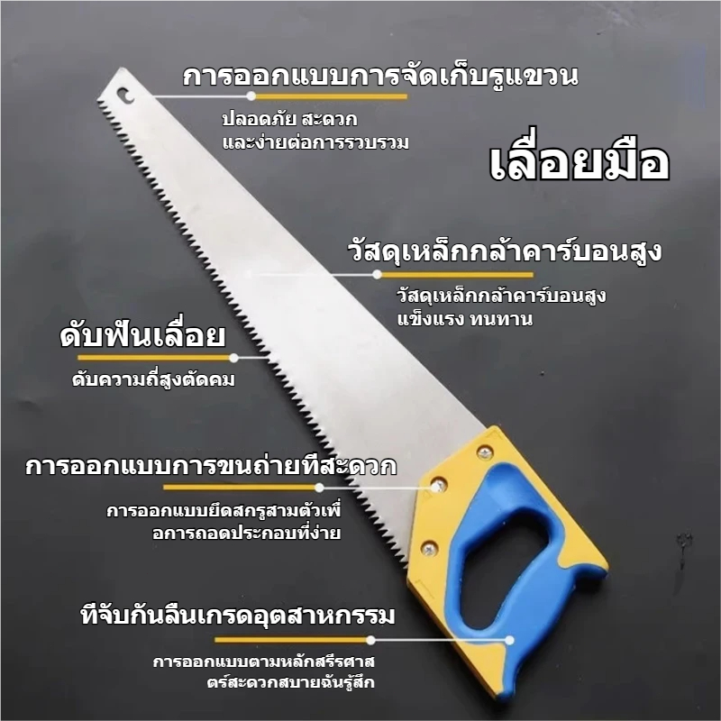 เลื่อยมือคุณภาพสูง ใบเลื่อยเหล็กคาร์บอน ฟันสามด้าน คมพิเศษ ตัดไม้เร็ว แข็งแรง ทนทาน ด้ามจับกันลื่น ใช้งานช่างและงานบ้าน ราคา ถูกที่สุด ดีลบีเคเค แกลเลอรีภาพที่ 6