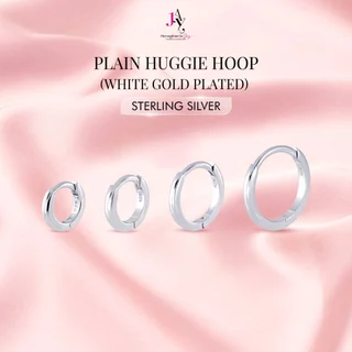 Piercingroom by Jay Plain Huggie Hoop (White Gold Plated) เงินแท้ (ราคาต่อชิ้น)
