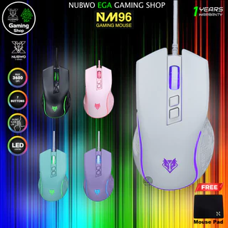 🎮 GAMING NUBWO NM96 GAMING MOUSE เมาส์เกมมิ่ง SILEN MOUSE เมาส์ไร้เสียงคลิก ปรับ DPI สูงสุด 3600 มี7ปุ่ม ปรับไฟได้ NM-96