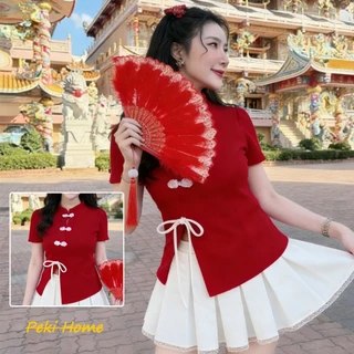 เสื้อครอปตรุษจีน ผู้หญิงสไตล์จีน ทรงเข้ารูป