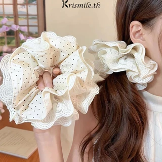 COD-ในไทย💖ยางรัดผมลูกไม้ ลายจุดสีดำและสีขาว สไตล์เกาหลี แฟชั่นสําหรับผู้หญิง ความยืดหยุ่นสูง 2026ใหม่-Kri