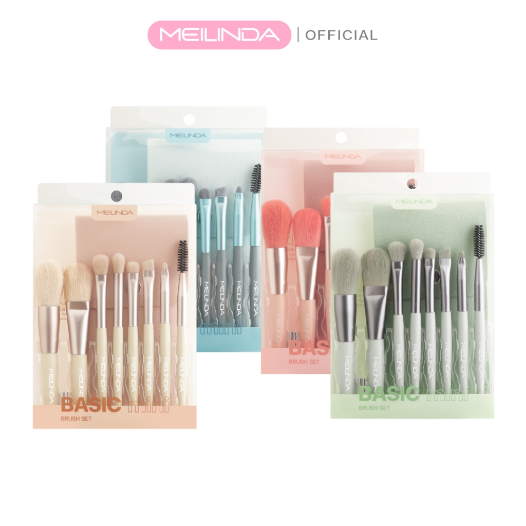 MEILINDA ชุดแปรงแต่งหน้า Basic mini brush set 8 ชิ้น พร้อมซองเก็บ **แบบสุ่มสีส่งไวที่สุดค่ะ** (MC4297)