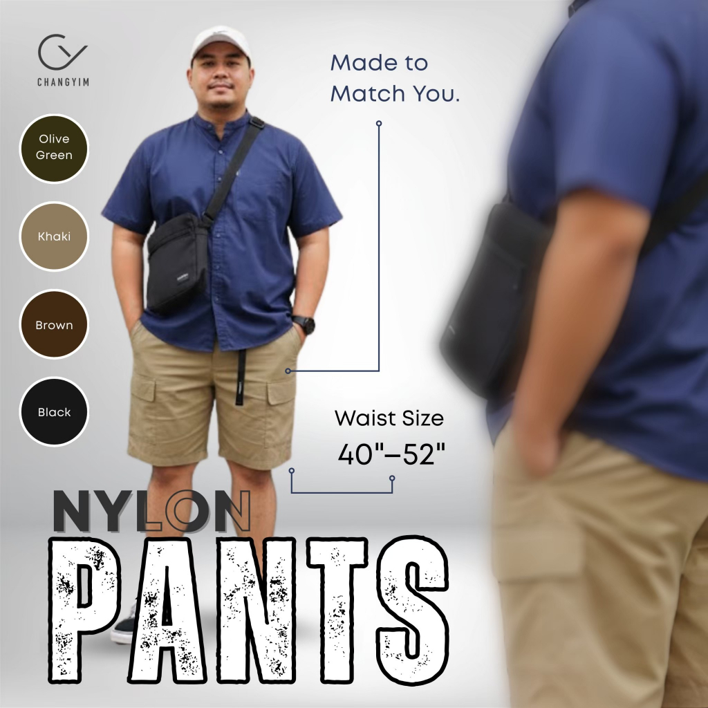 CHANGYIM กางเกงขาสั้นผู้ชายไซส์ใหญ่ ผ้าไนลอน เอว 40-52 นิ้ว รุ่น Nylon Pants กางเกงคนอ้วน ผ้าแห้งไว ทรงลุยๆ
