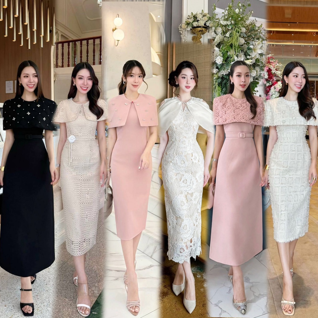 S-XXL ชุดทรงคลุมไหล่ สีครีม/ชมพู/น้ำตาล/ขาว/แดง/ดำ ใส่ออกงาน ใส่ทำงาน #Loveshop #Lalabell