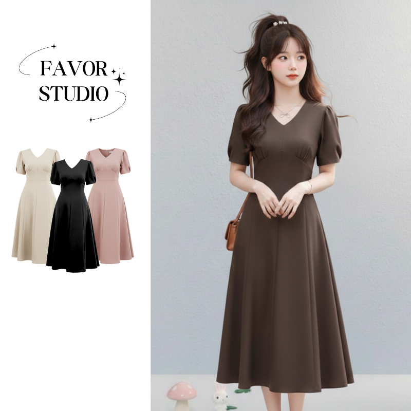 พร้อมส่งจากไทย (S-6XL) NEW ⚡เดรสยาวเรียบหรู ซิบหลัง เดรสสาวอวบ ชุดเดรสสาวพลัสไซส์ แต่งแขนพอง ชุดไปงานแต่ง ดูดีแลพดูแพง😉