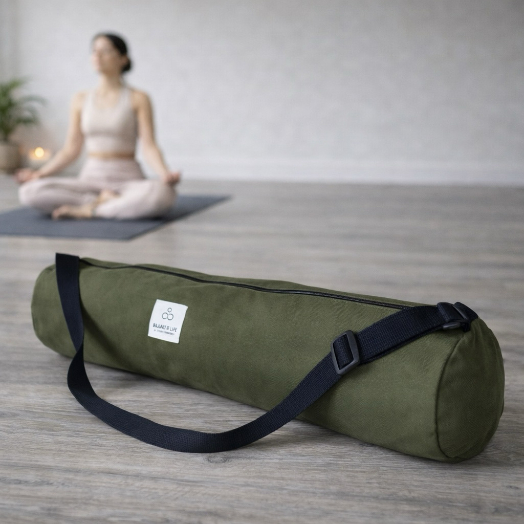 Olive Green Cotton Canvas Yoga Mat Bag กระเป๋าโยคะ ผ้าฝ้ายคุณภาพดี 🇹🇭