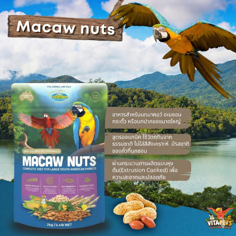 อาหารนกนกมาคอว์ กระตั้ว อเมซอน Macaw Nuts 2kg