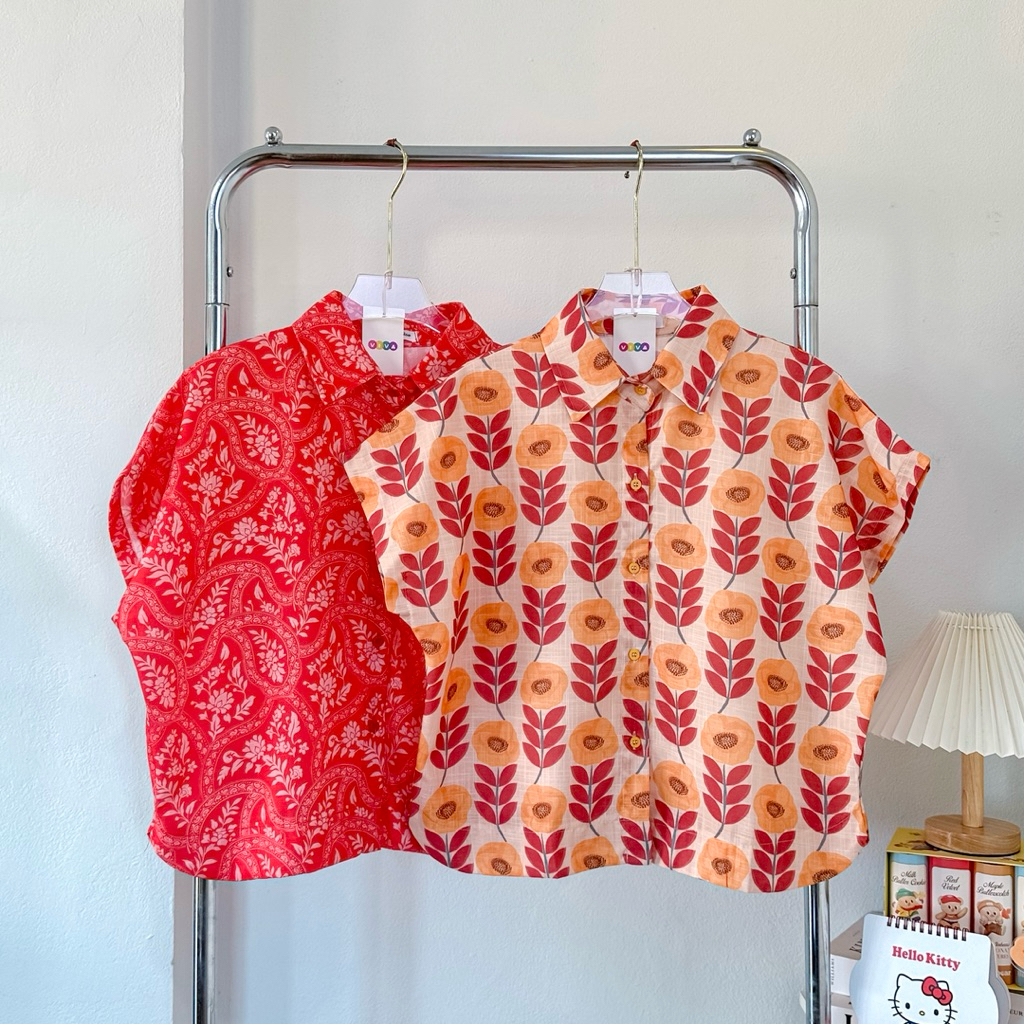 เสิ้อเชิ้ตลายวินเทจ ทรงแขนค้างคาว ผ้าลินินอินเดีย โอเวอร์ไซซ์ - รูปที่ 4