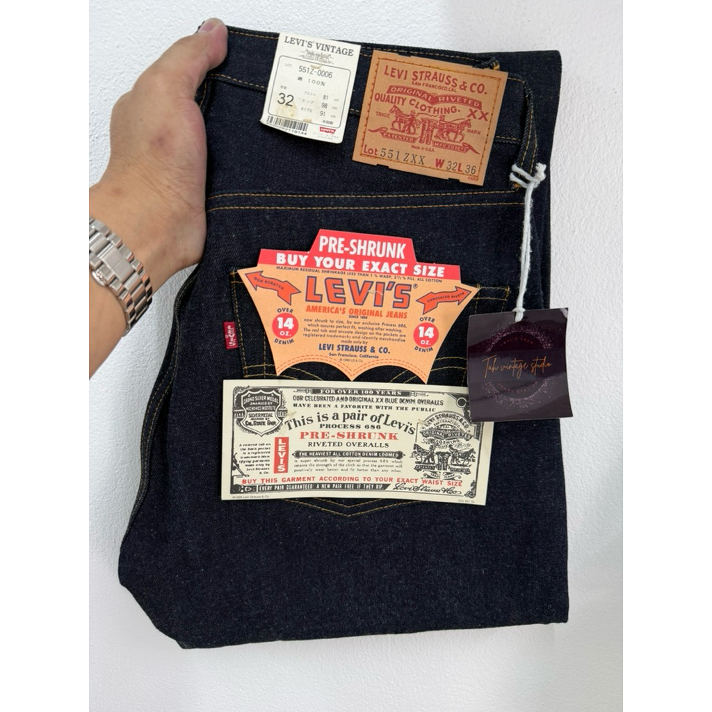 Levi’s 551 Zxx bigE ริมแดง LVC 1962 button 555  Made in USA ,Size W32 L36 (ขนาดจริงดูตรงรายละเอียดสิ