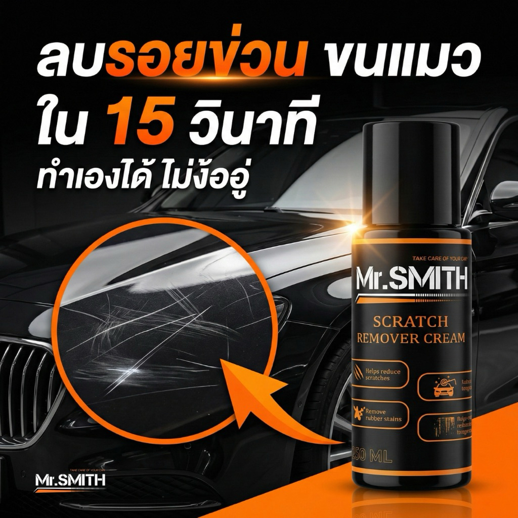 Mr.SMITH ครีมลบรอยขีดข่วน รอยเบียด มูลนก คราบกาว คราบยางมะตอย