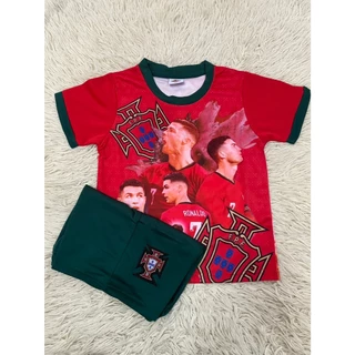 เสื้อบอลเด็กลายโปรตุเกสเบอร์7ชื่อโรนัลโด้ ใหม่ล่าสุด เสื้อพร้อมกางเกง ราคาถูก