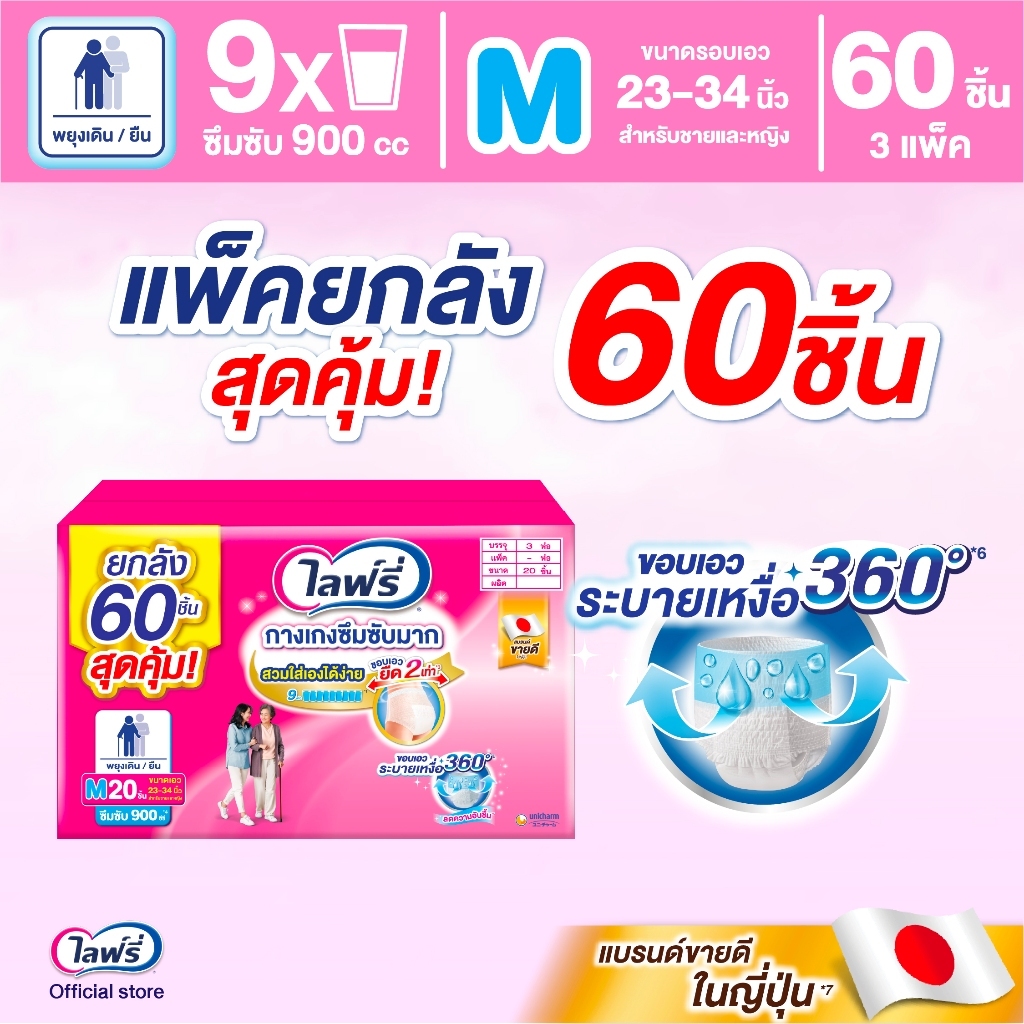 [ยกลัง] Lifree ไลฟ์รี่ กางเกงซึมซับมาก ไซส์ M - XXL จำนวน 3 แพ็ค - รูปที่ 4